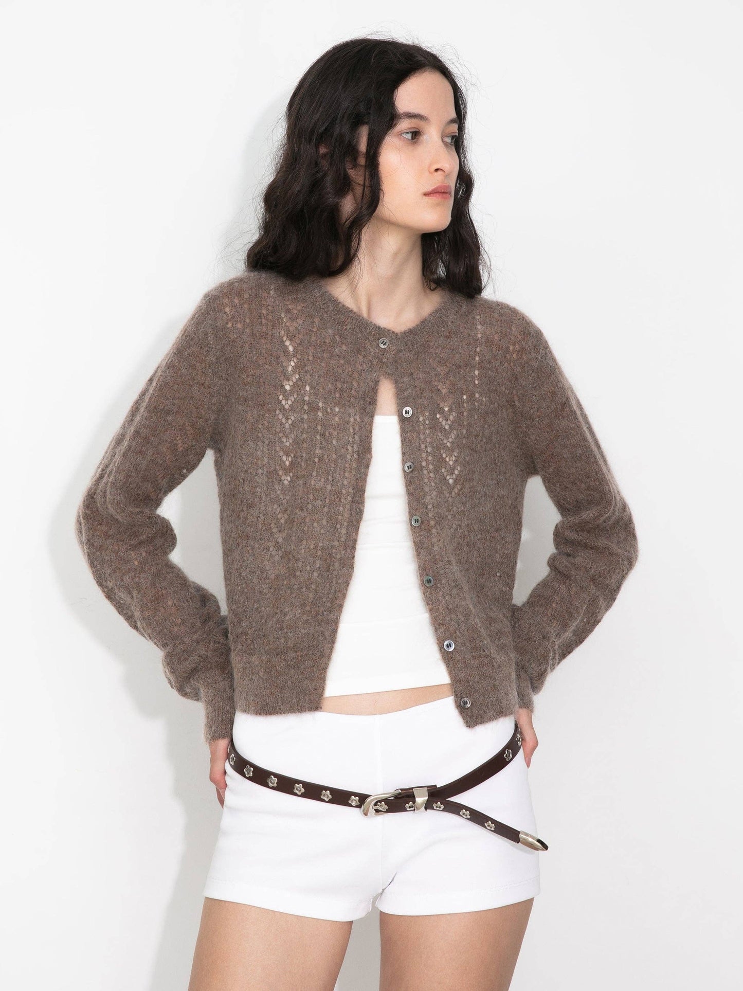 Cropped Open-Knit Cardigan