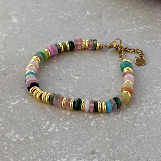 Tarnish Resistant Stone And Gold Beaded Bracelet