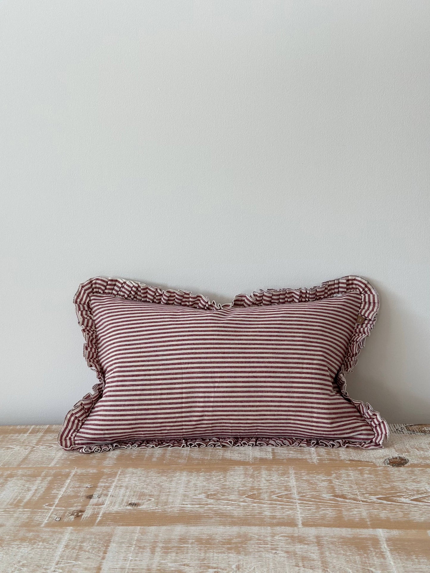 Darcy Ruffle Cotton Cushion Cover 50x30 – Burgundy Stripe