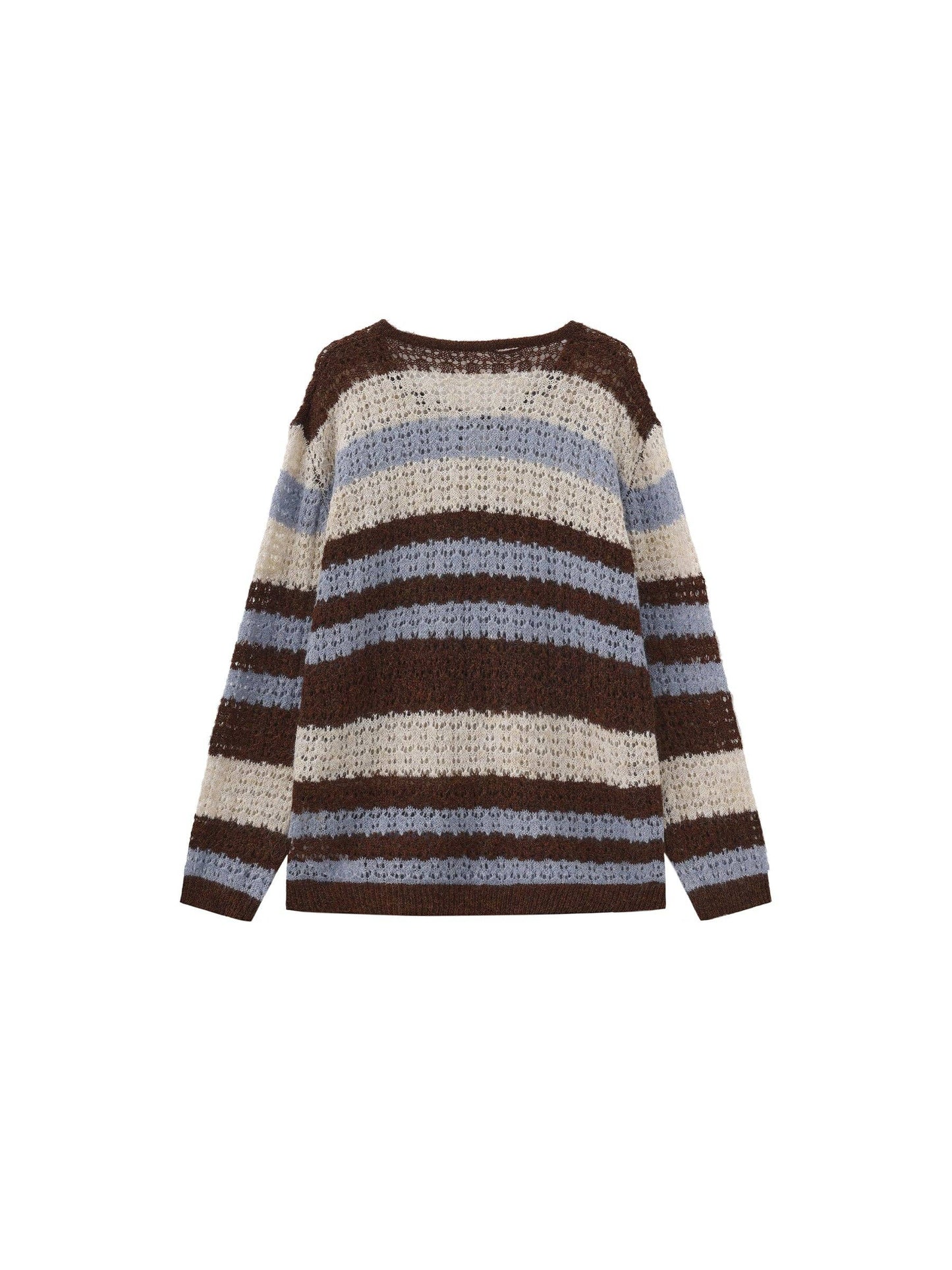 Striped Colour-Block Open-Knit Sweater