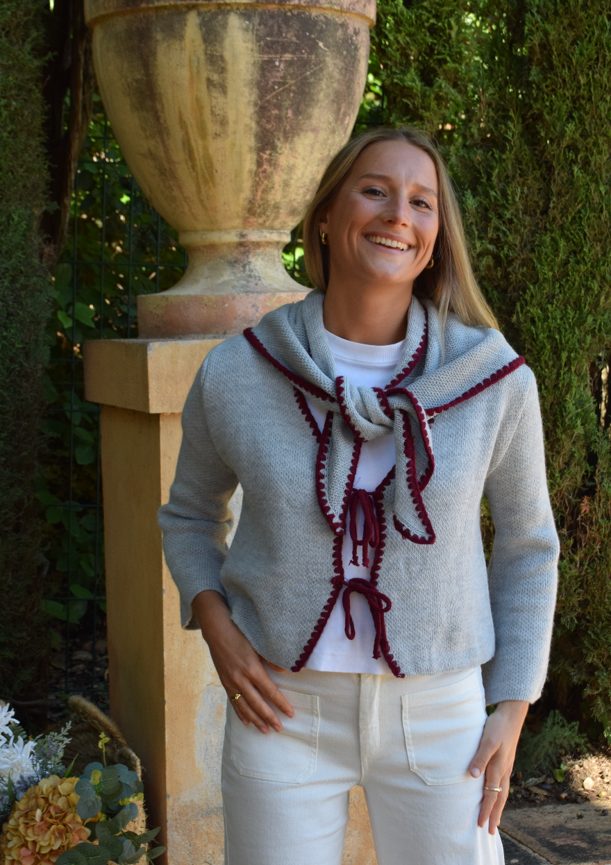 Gray and Burgundy Knit Bandana