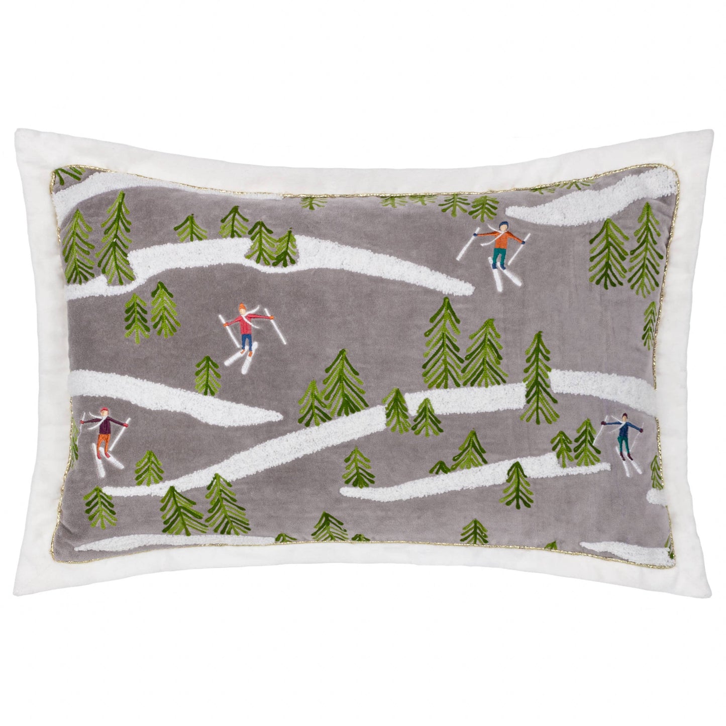 Winter Alpine Embroidered Cushion Taupe