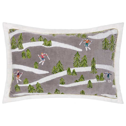 Winter Alpine Embroidered Cushion Taupe