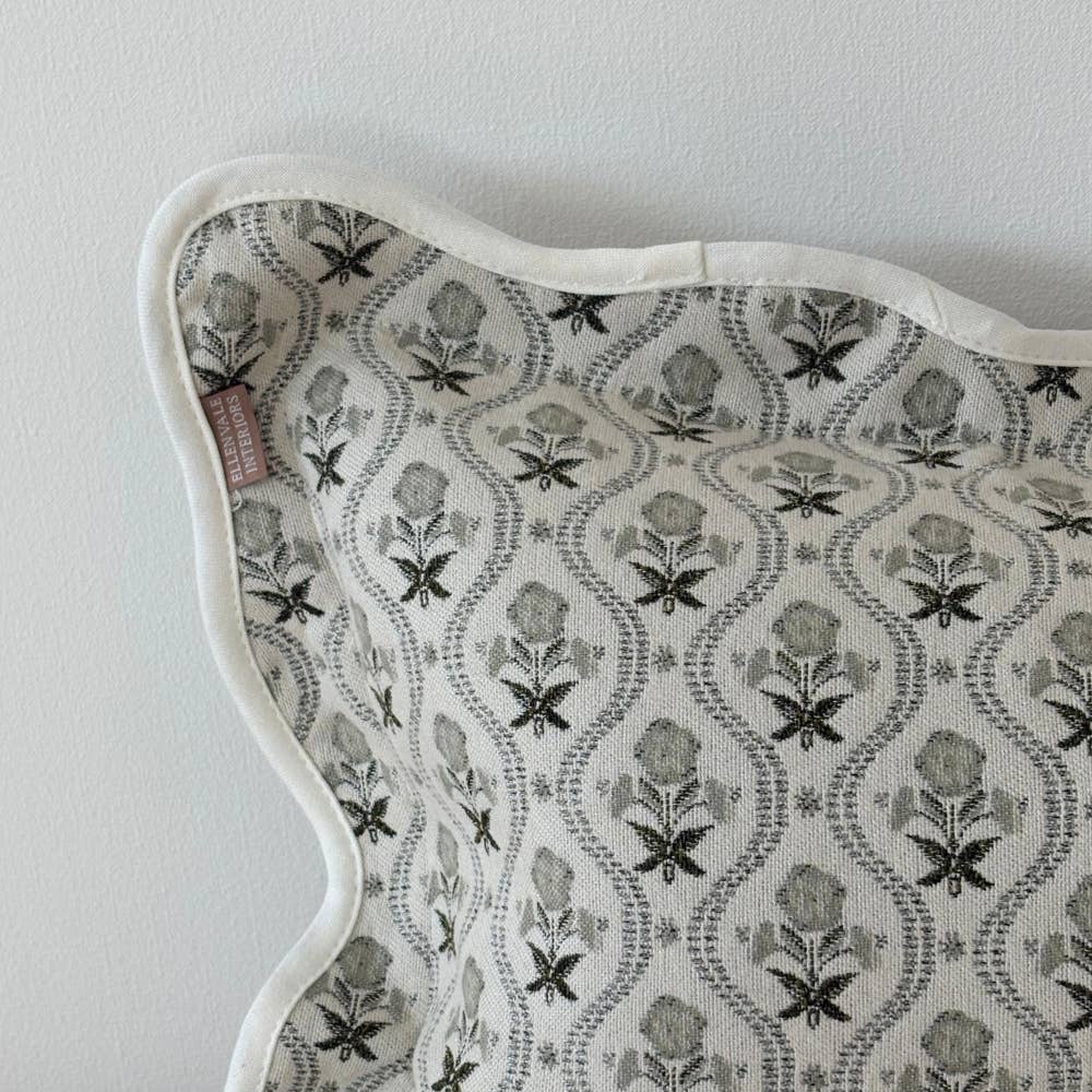 Chloe Sage Print Scalloped Edge Cushion 50x30