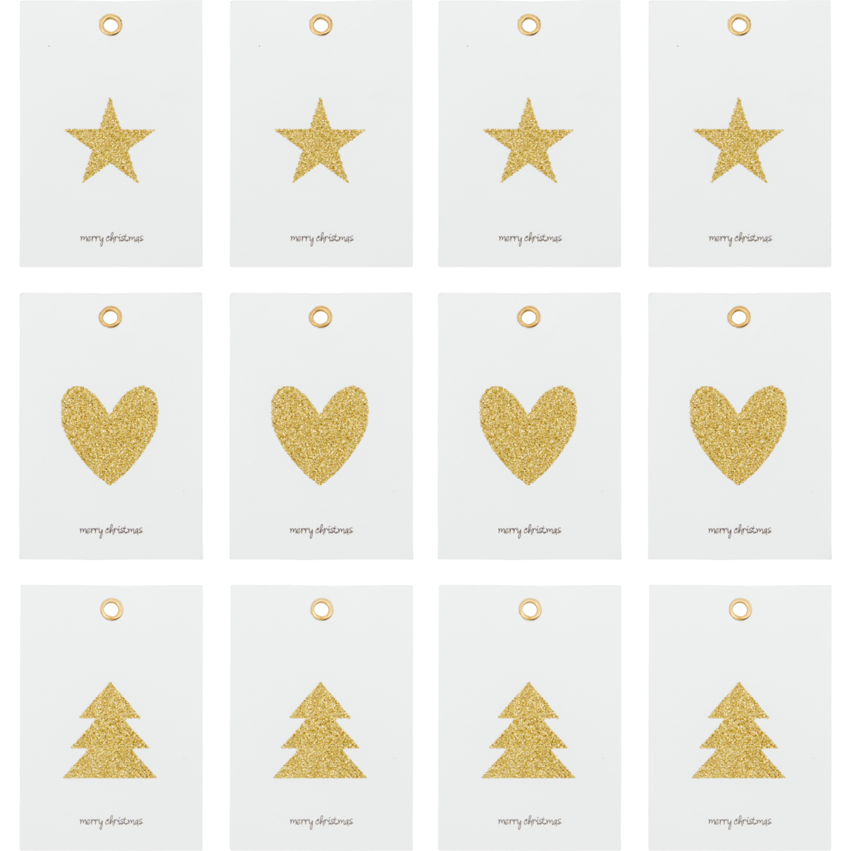 Gift tags - Glitter White/Golden - Set of 12
