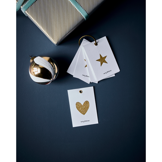 Gift tags - Glitter White/Golden - Set of 12