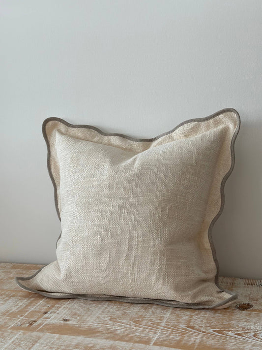 Chloe Cream & Greige Scalloped Edge Cushion 65x65