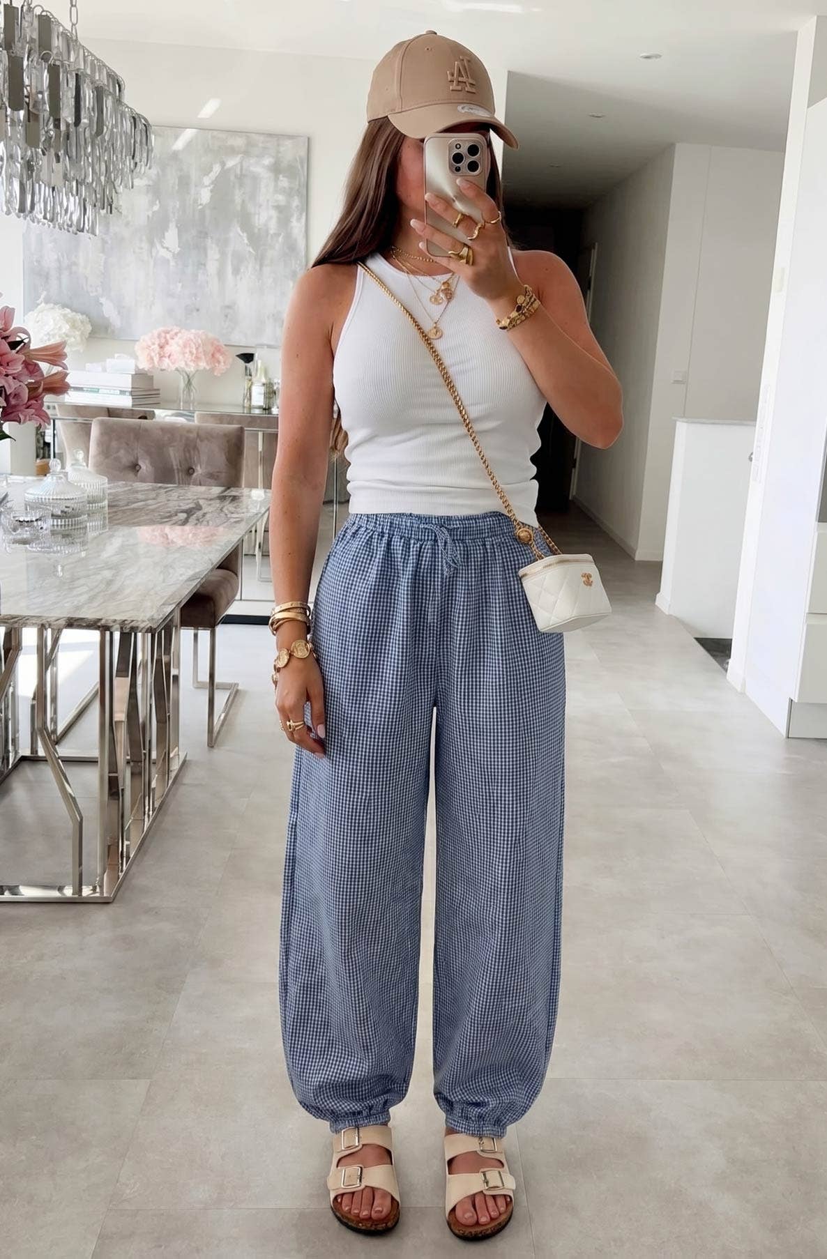 Gingham Drawstring Balloon Leg trouser