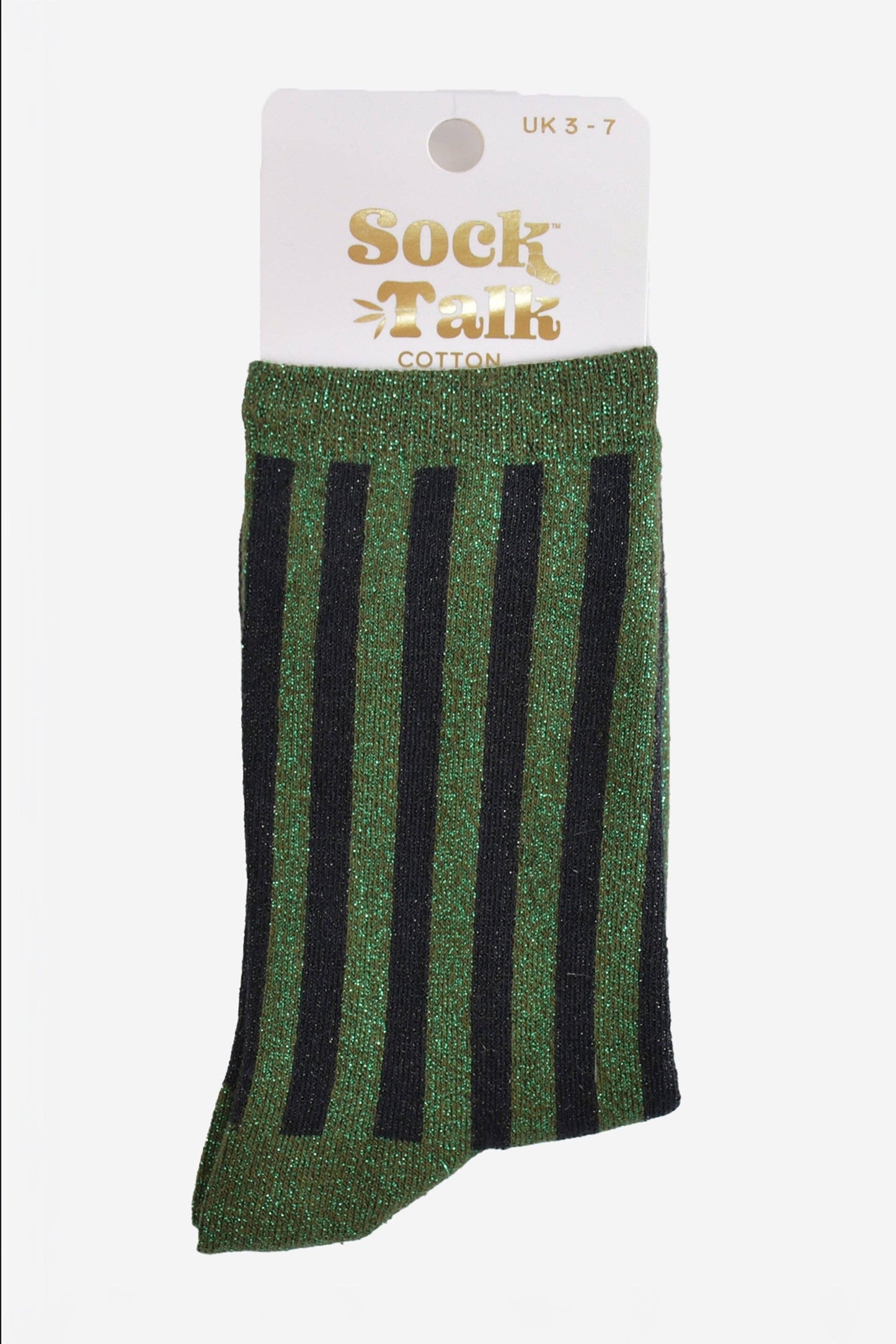 Women's Glitter Socks - Khaki/Black, Vertical Stripe
