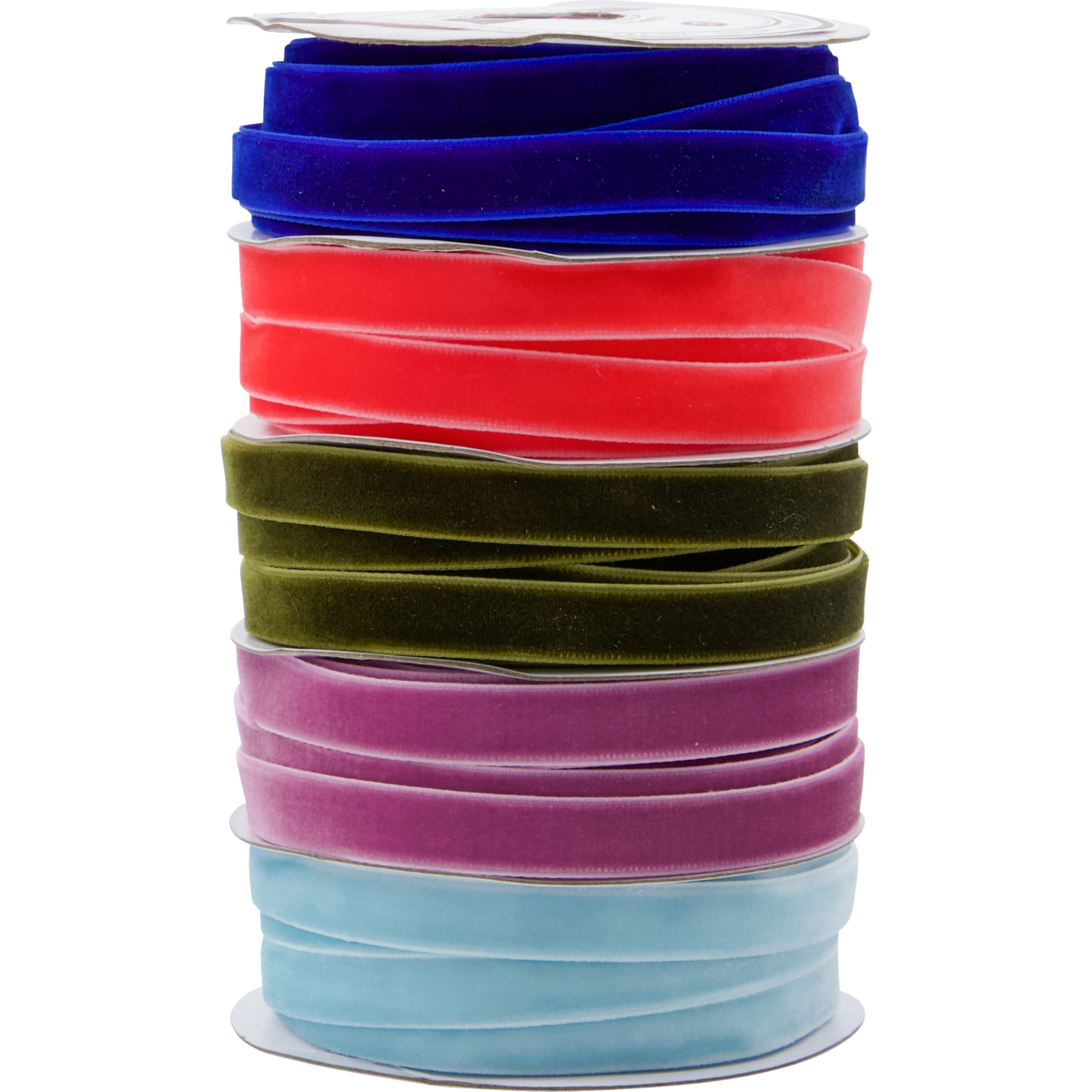 Velvet Ribbon: Blue, Coral, Dark green, Purple, Light blue