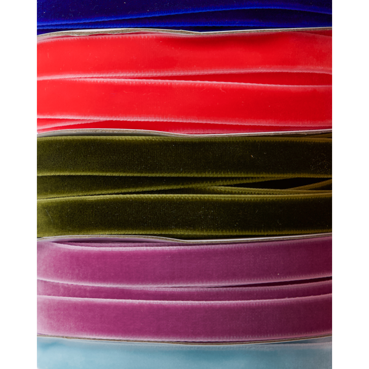 Velvet Ribbon: Blue, Coral, Dark green, Purple, Light blue