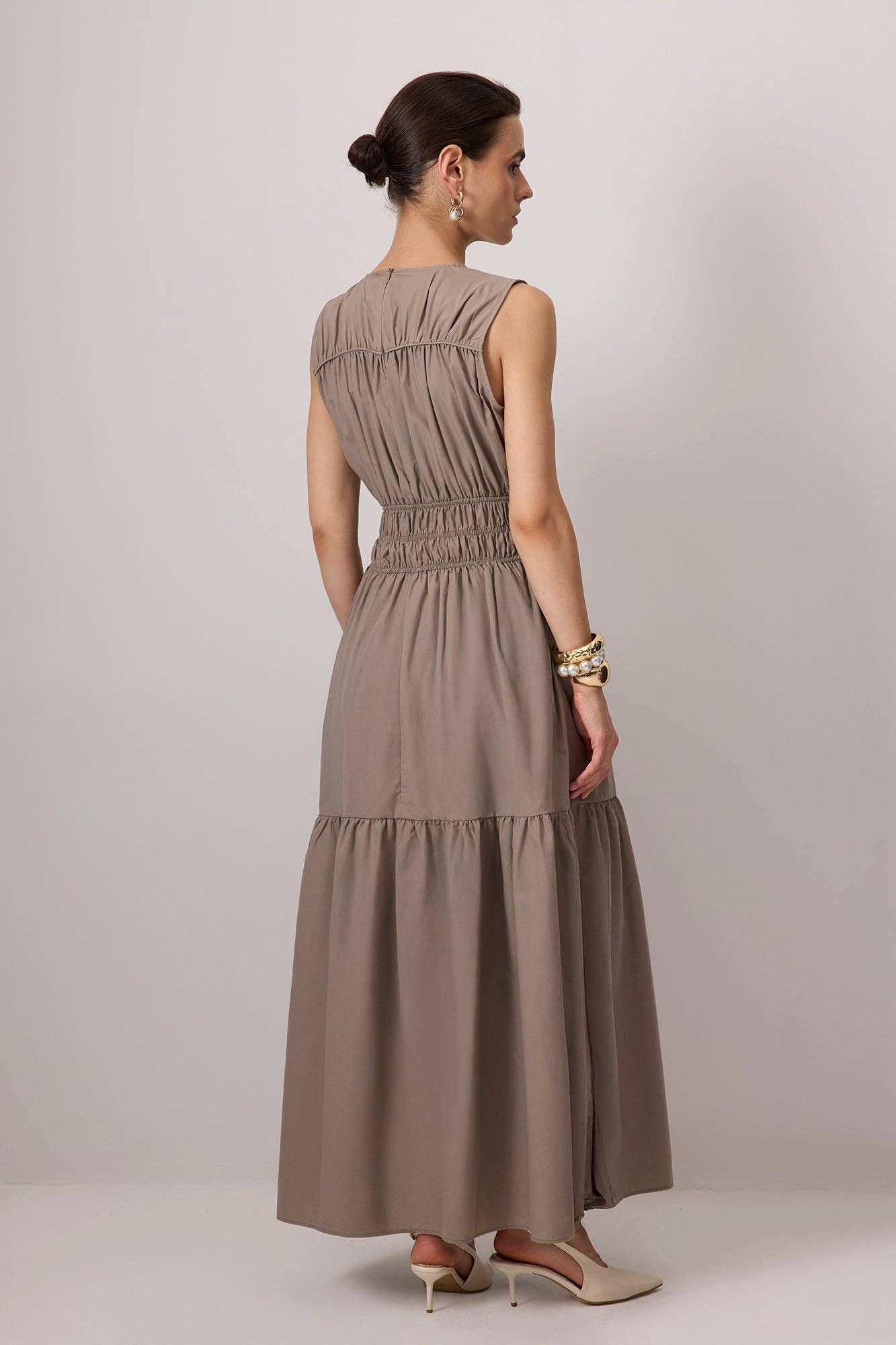 Sleeveless Smocked Tiered Maxi Poplin Dress