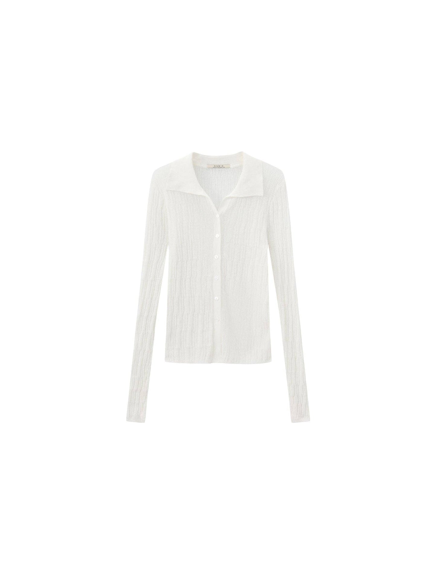 Linen Collared Long-Sleeved Knit Sweater