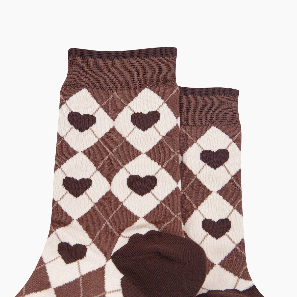 Heart Argyle Women's Bamboo Socks in Brown/Cream