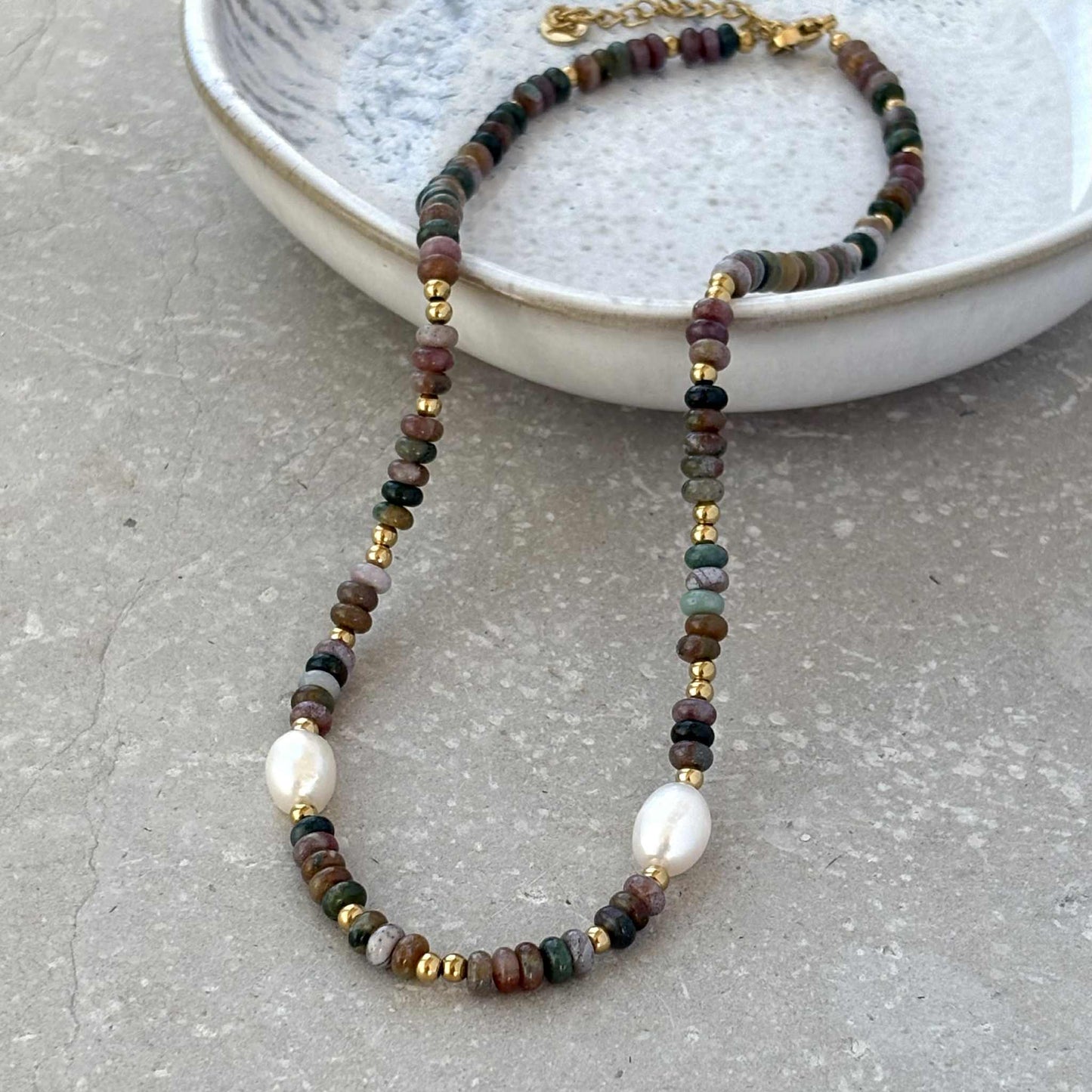 Purple And Green Earthy Toned Beaded Necklace