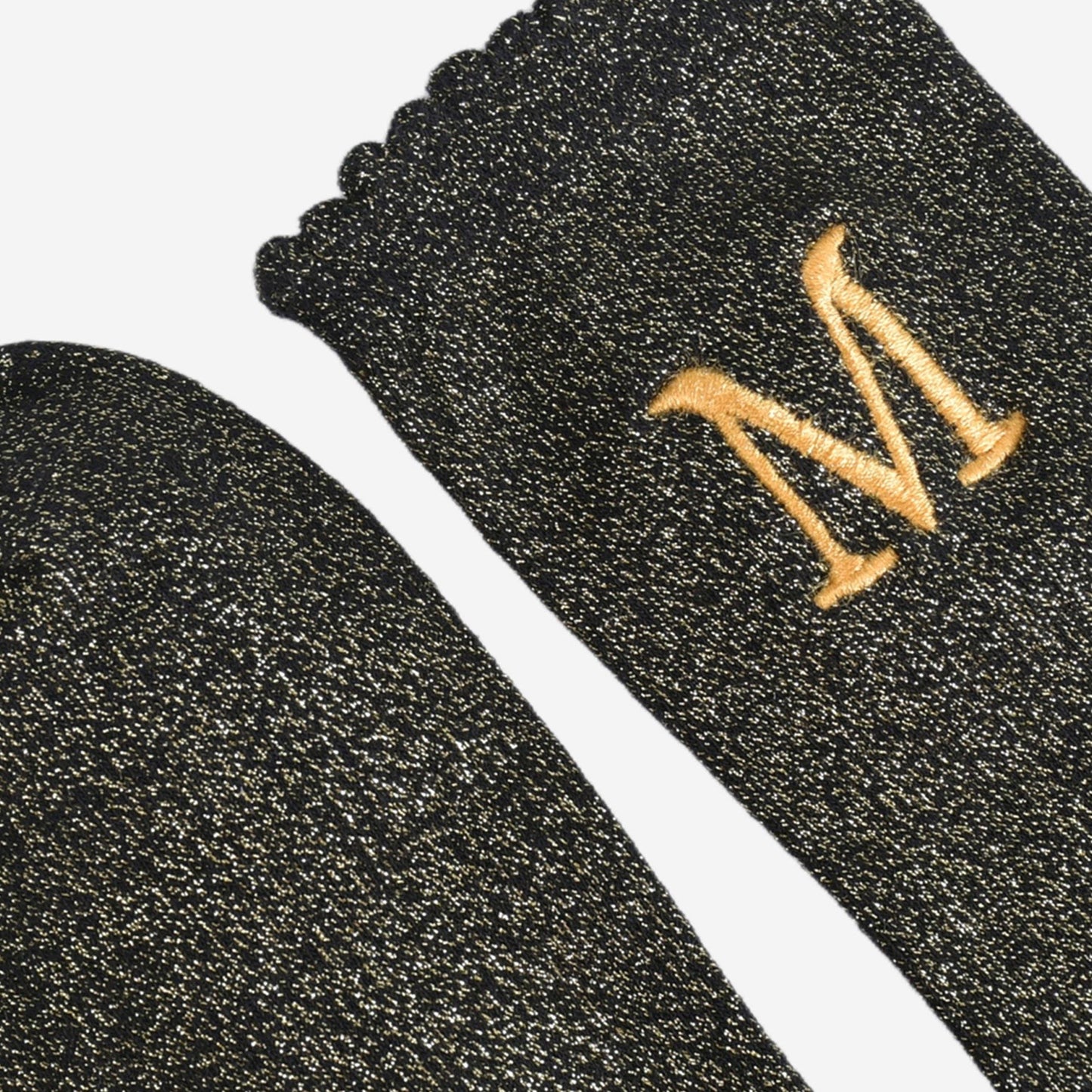 Women's Glitter Socks - Black/Gold, Initial "M"