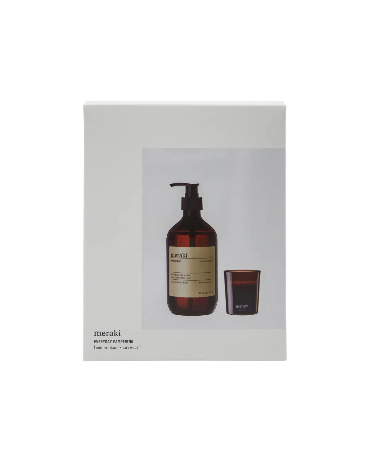 Gift box, northern dawn hand soap + dark wood candle