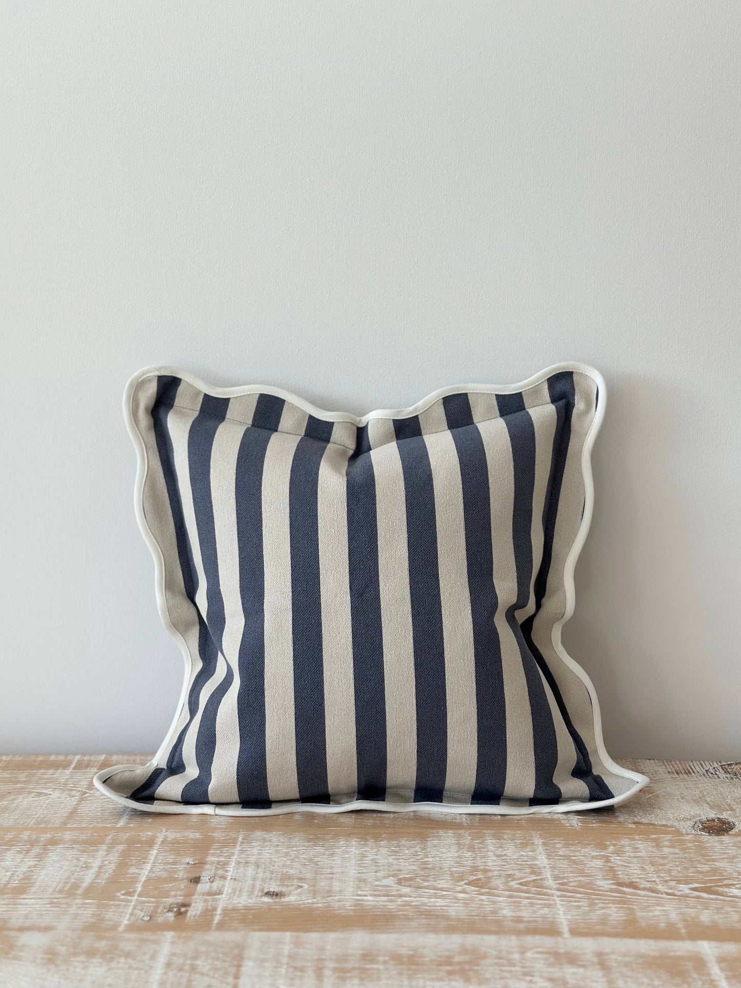 Chloe Navy Stripe Scalloped Edge Cushion