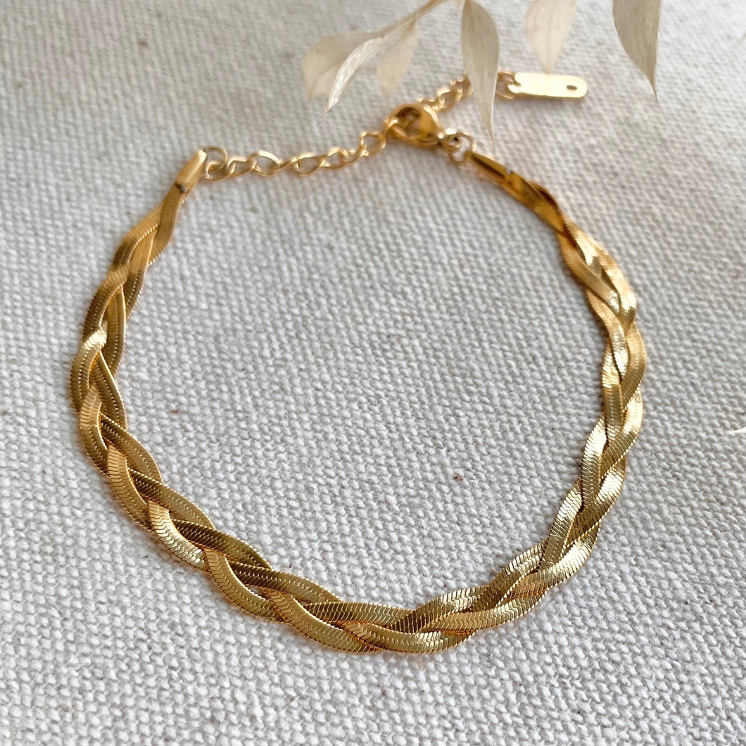 Waterproof 18k Gold Plated Braided Chain Bracelet