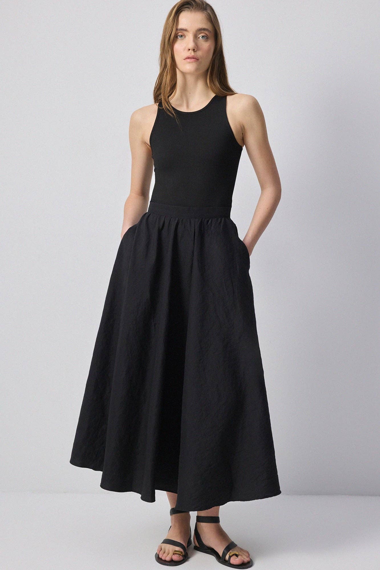 Cupro Look Maxi A-line Skirt with Pockets
