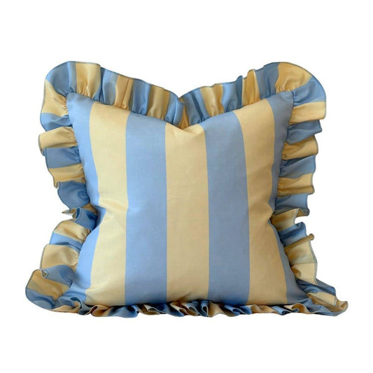 Outdoor Blue & Yellow Ruffle Cushion