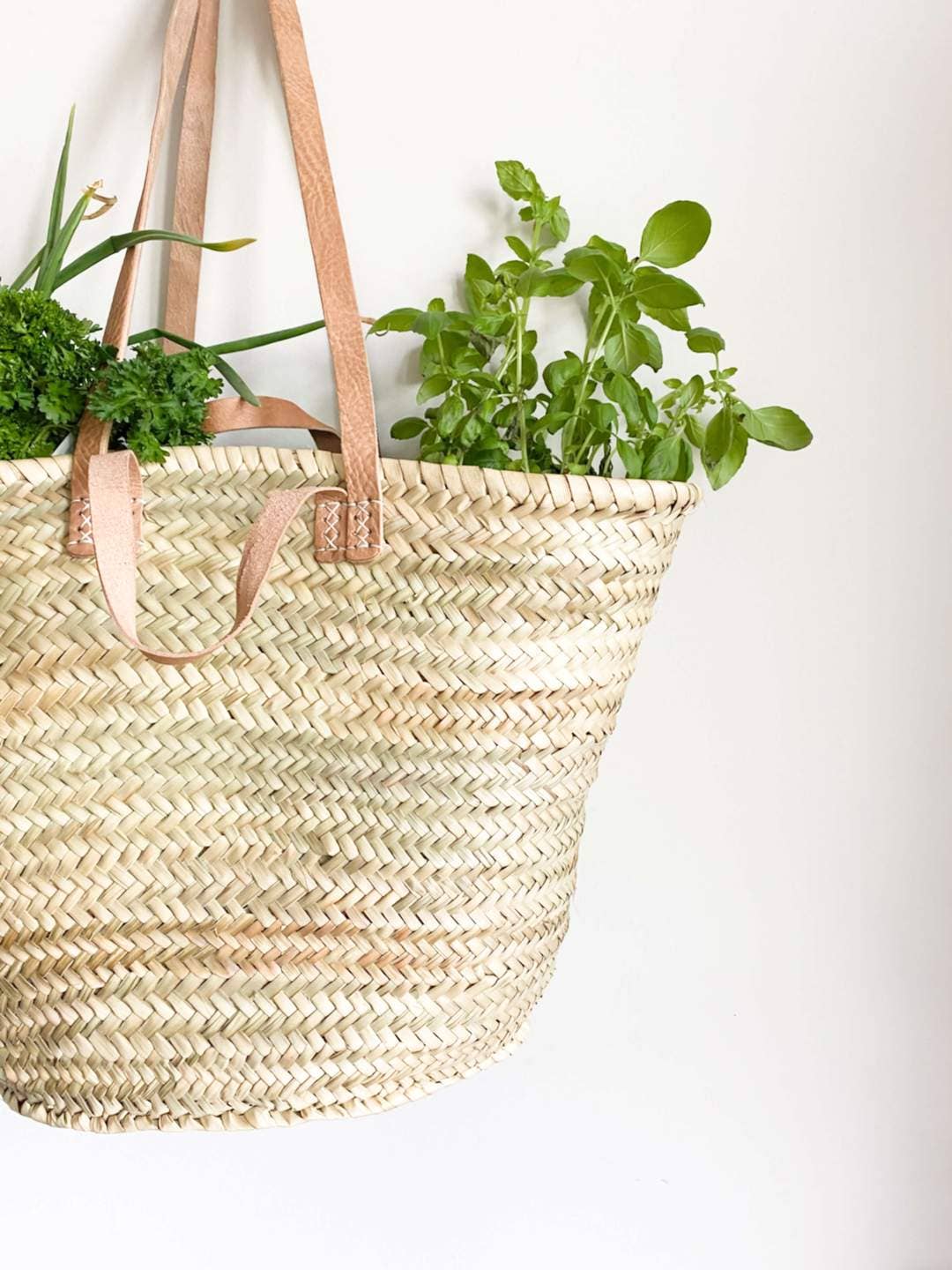 Handmade Straw Bag with Leather Handles, French Market Bag