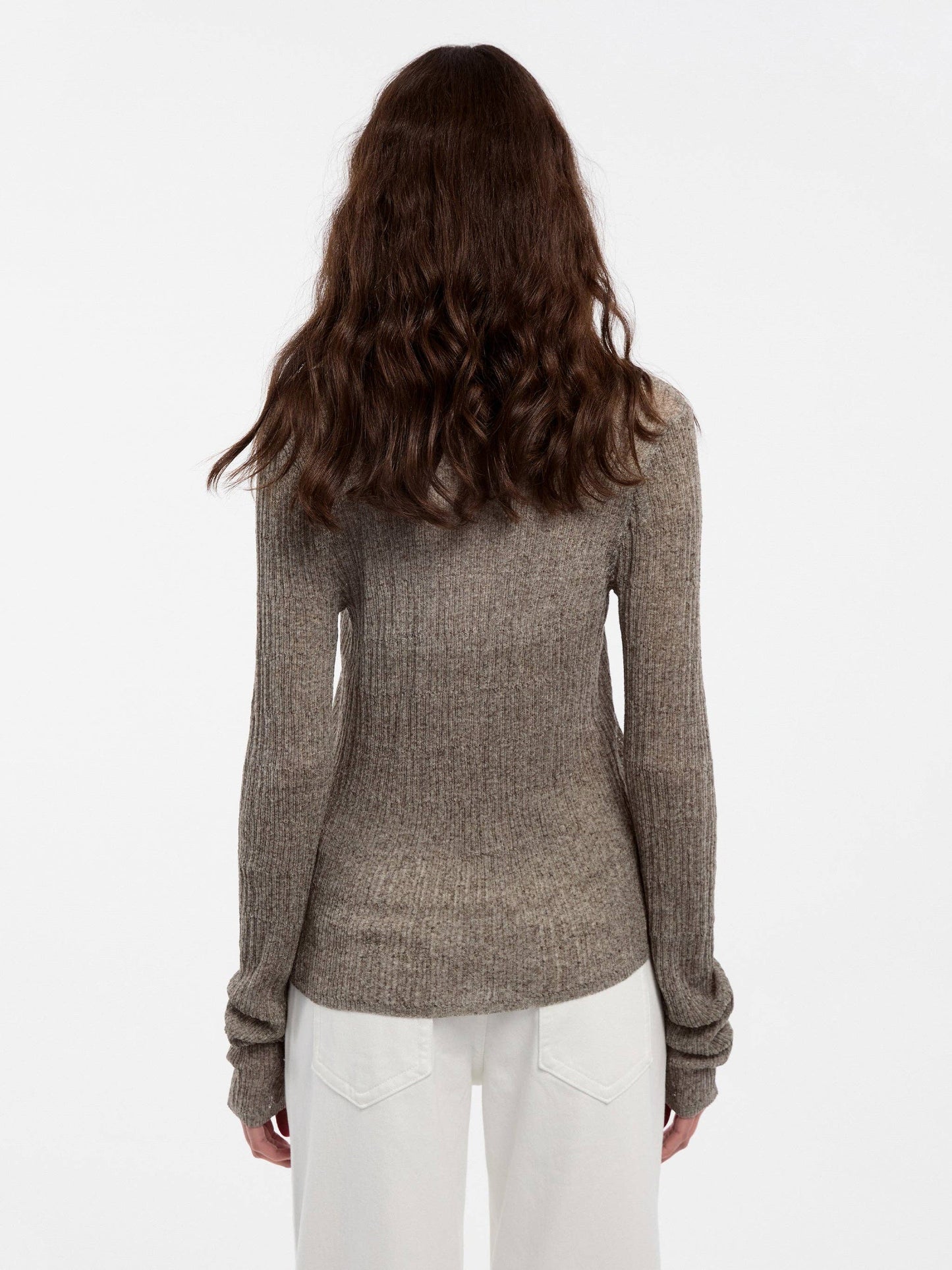 Linen Collared Long-Sleeved Knit Sweater