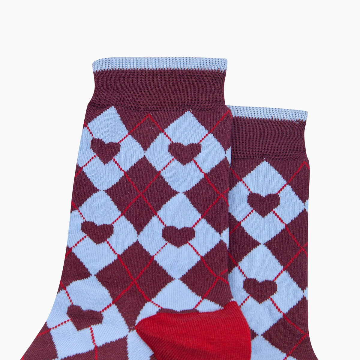 Heart Argyle Women's Bamboo Socks in Burgundy/Blue