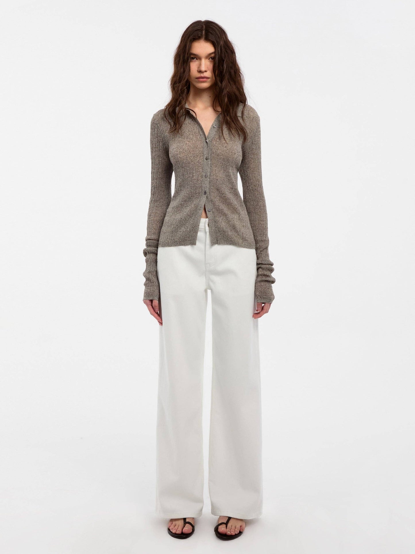 Linen Collared Long-Sleeved Knit Sweater
