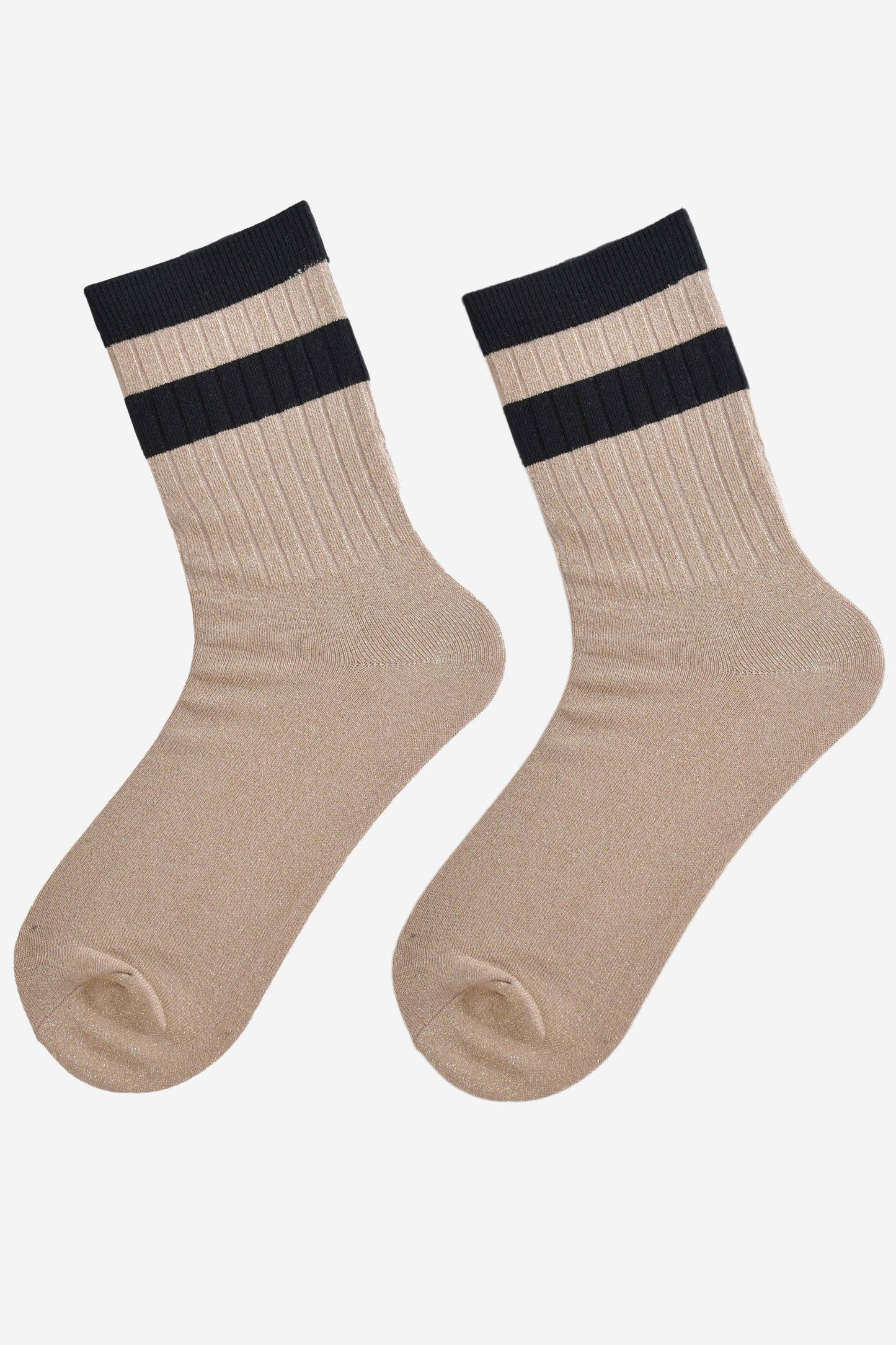 Women's Glitter Socks - Gold/Black, Stripe Cuff