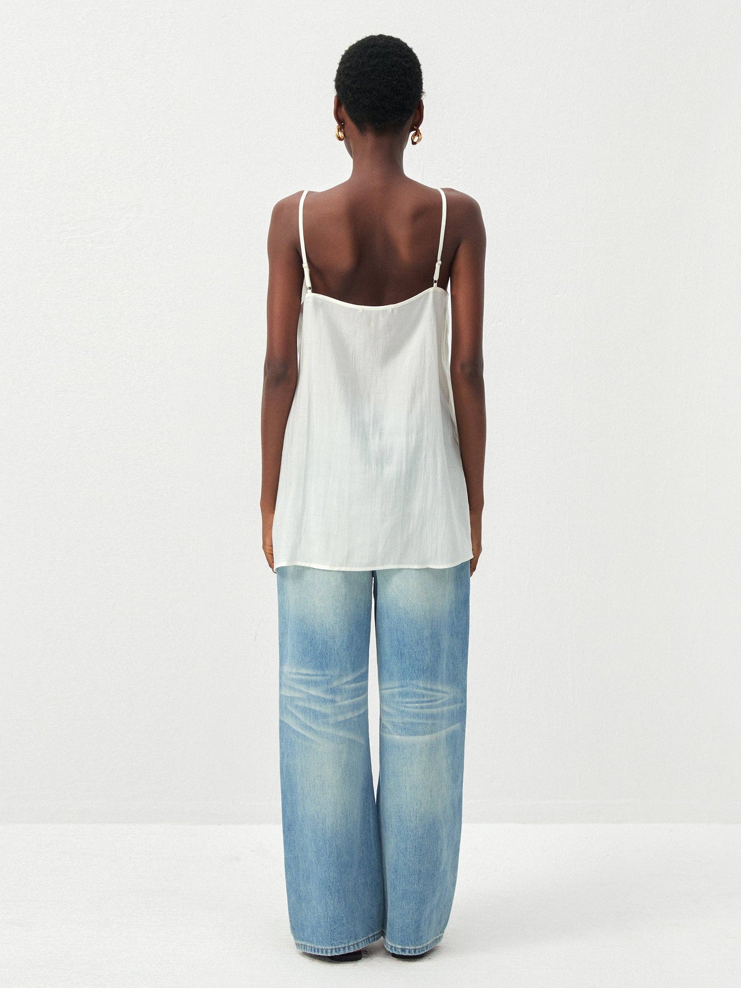 Lyocell-Blend V-Neck Pleated Camisole