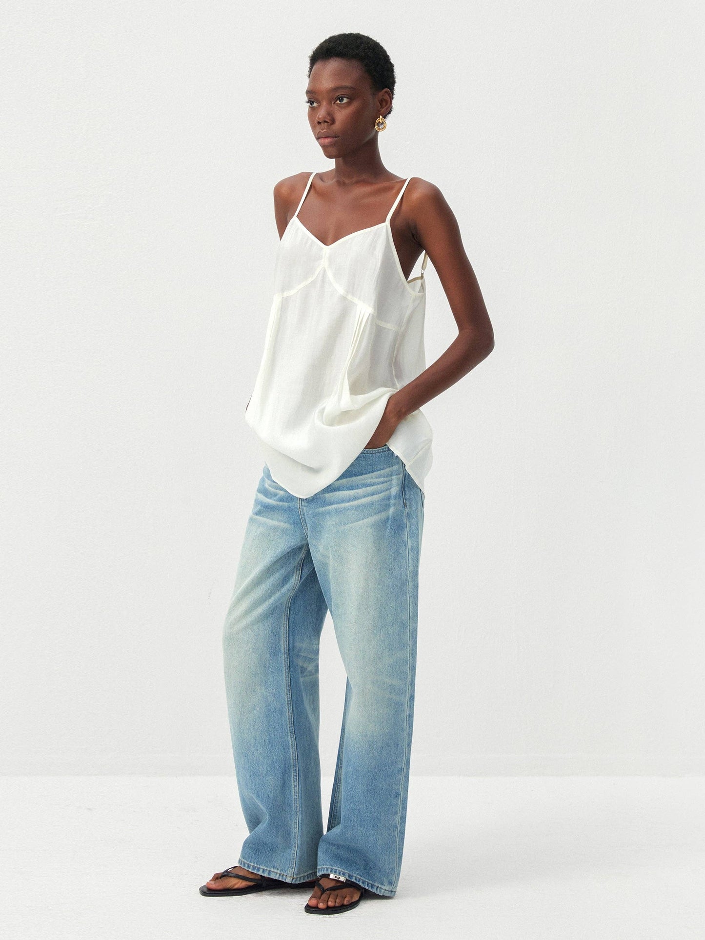 Lyocell-Blend V-Neck Pleated Camisole