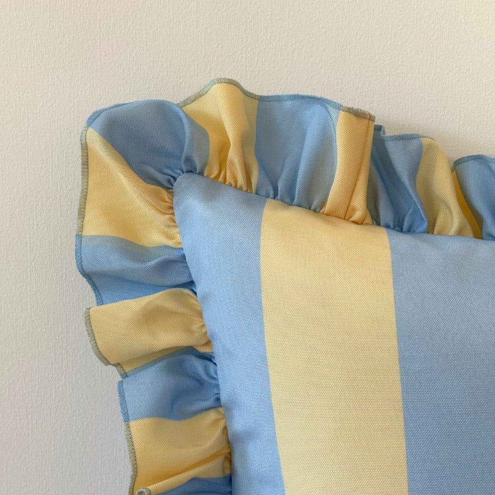 Outdoor Blue & Yellow Ruffle Cushion