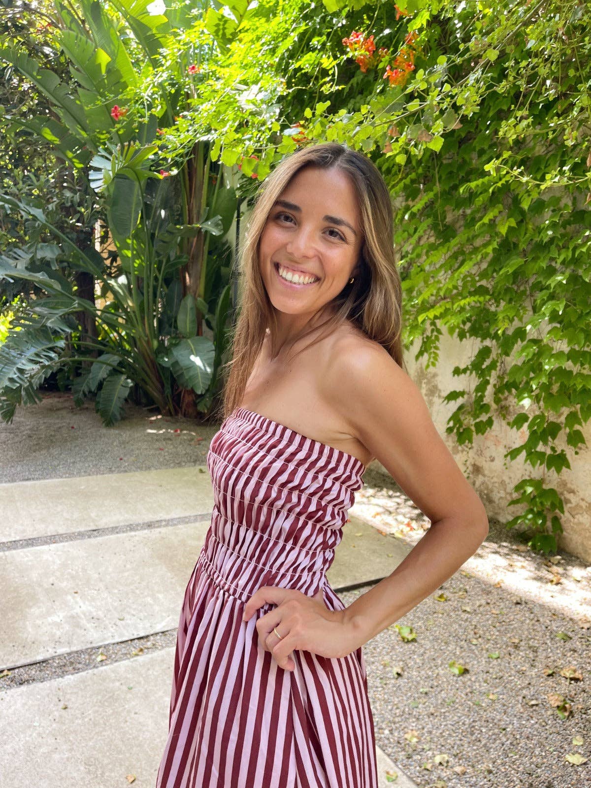 Emily Dress Pink and Brown Stripes