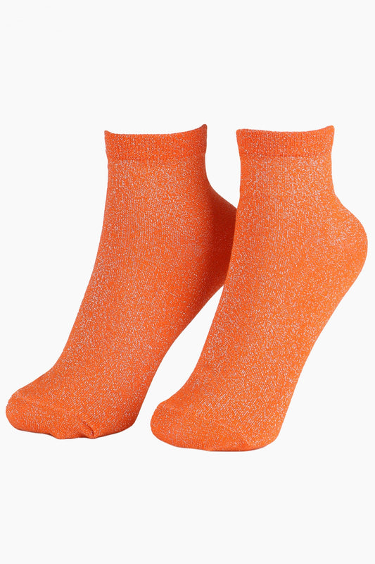 Cotton Glitter Anklet Socks in Orange