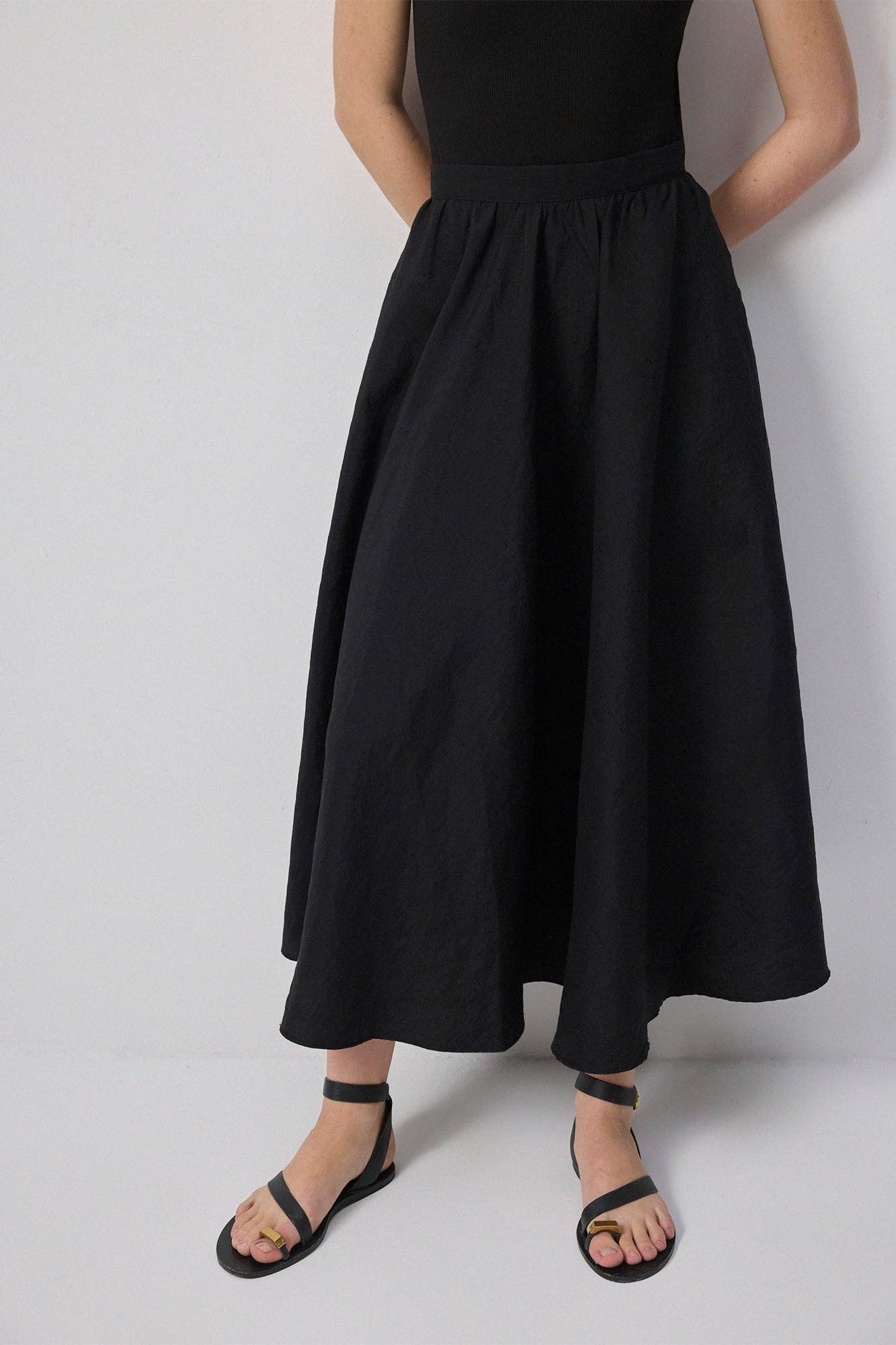 Cupro Look Maxi A-line Skirt with Pockets