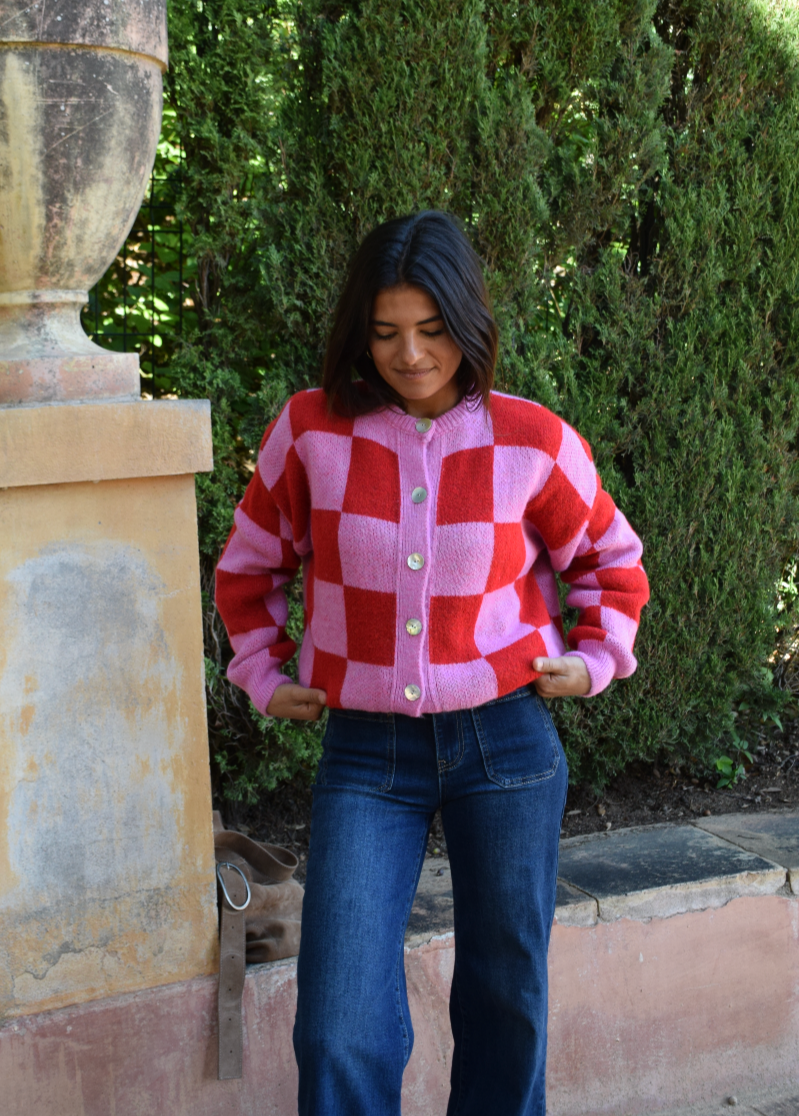 Valentina Red and Pink Cardigan