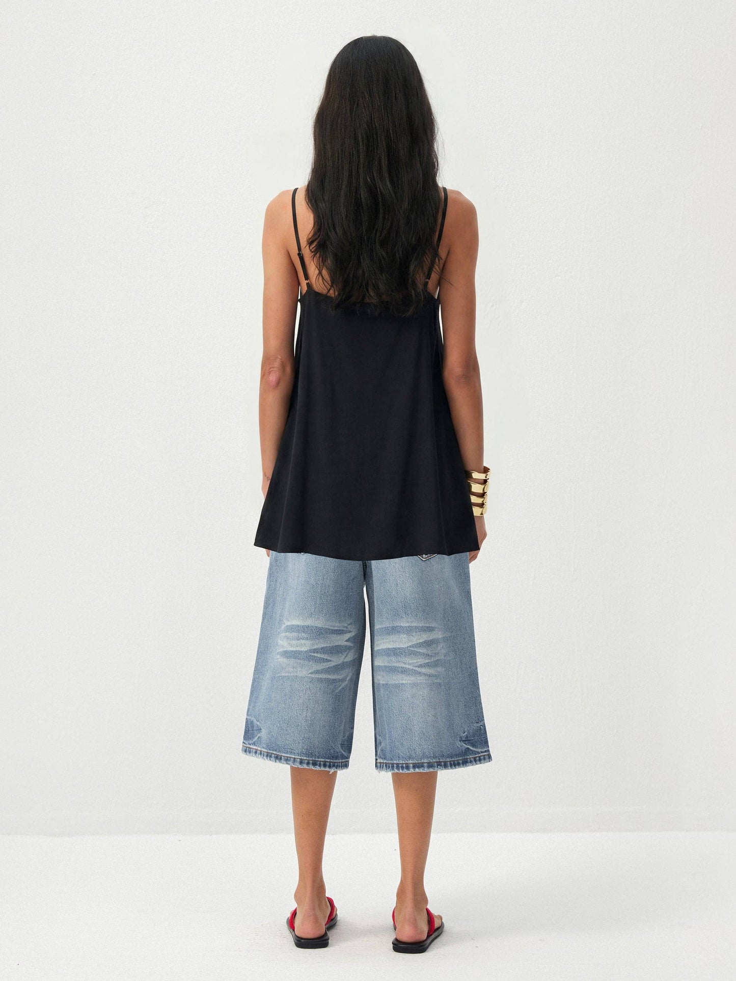 Lyocell-Blend V-Neck Pleated Camisole