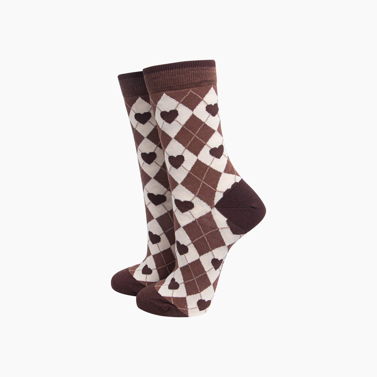 Heart Argyle Women's Bamboo Socks in Brown/Cream