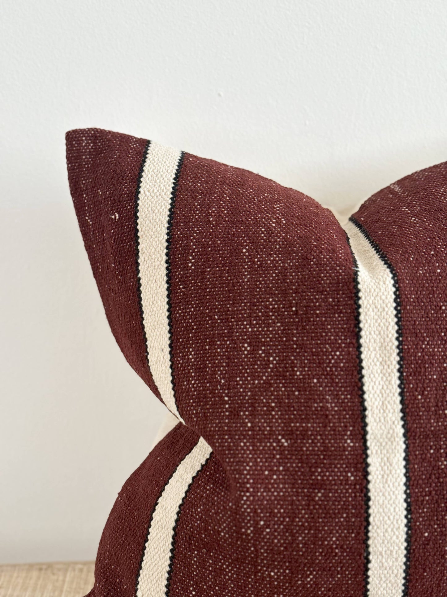 India Luxe Cotton Cushion 45x45 - Plum, Black & Cream Stripe