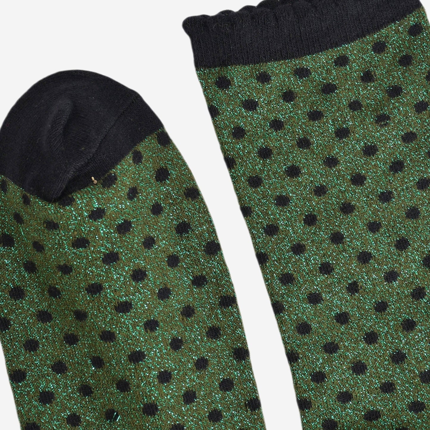 Women's Glitter Socks - Khaki/Black, Small Polka Dot