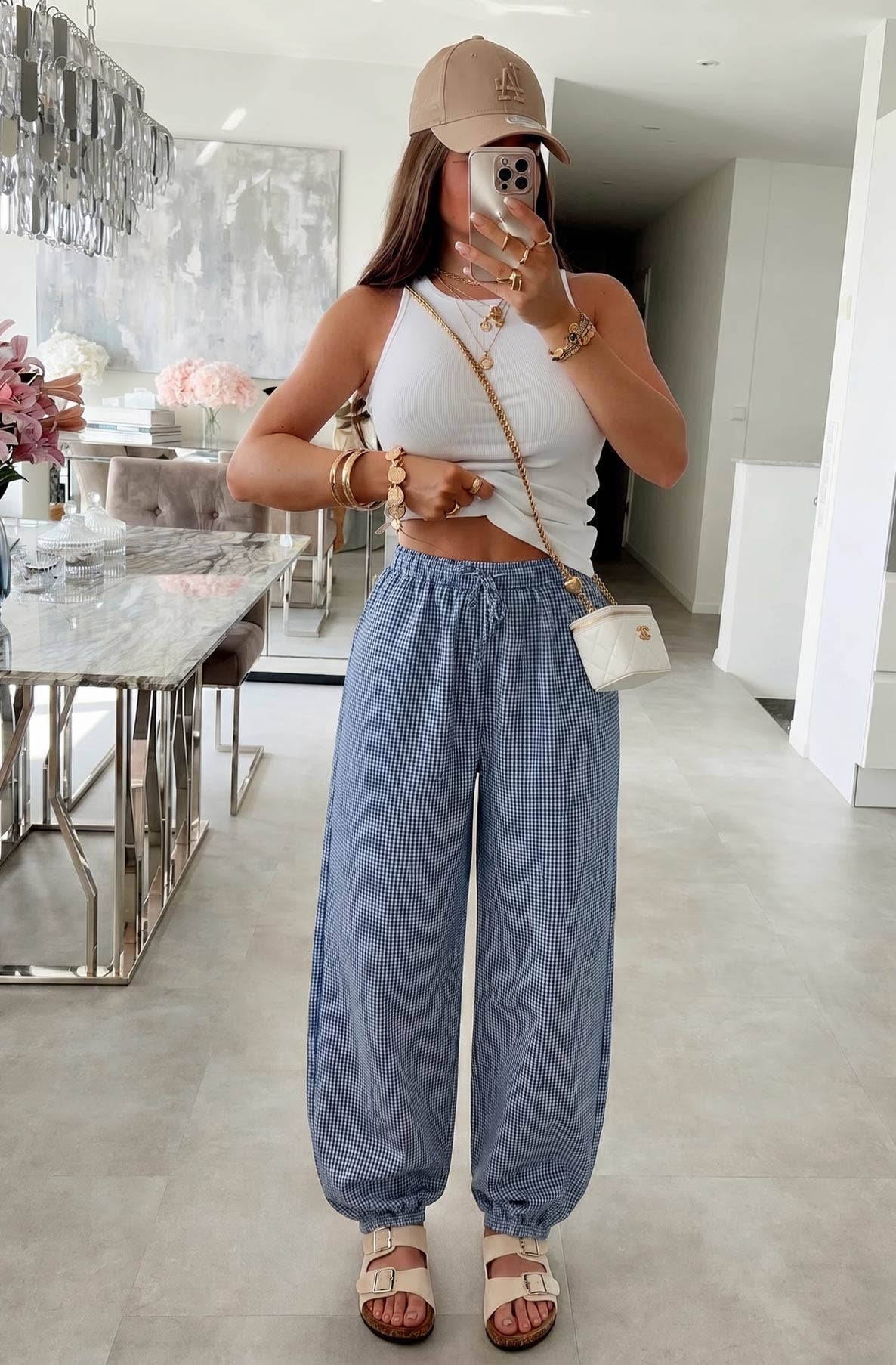 Gingham Drawstring Balloon Leg trouser