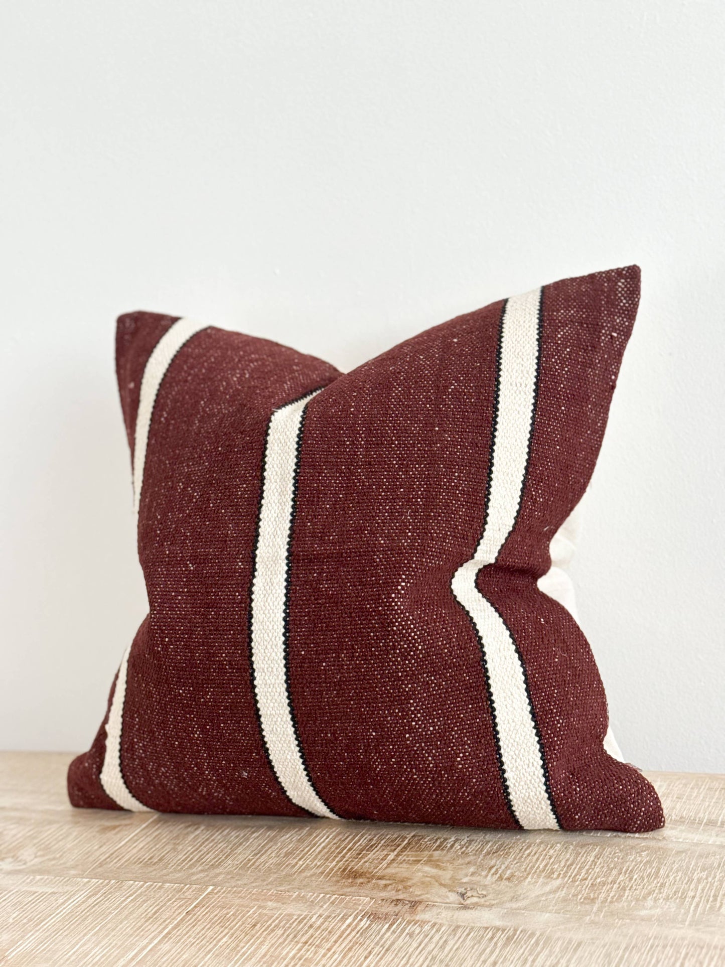 India Luxe Cotton Cushion 45x45 - Plum, Black & Cream Stripe