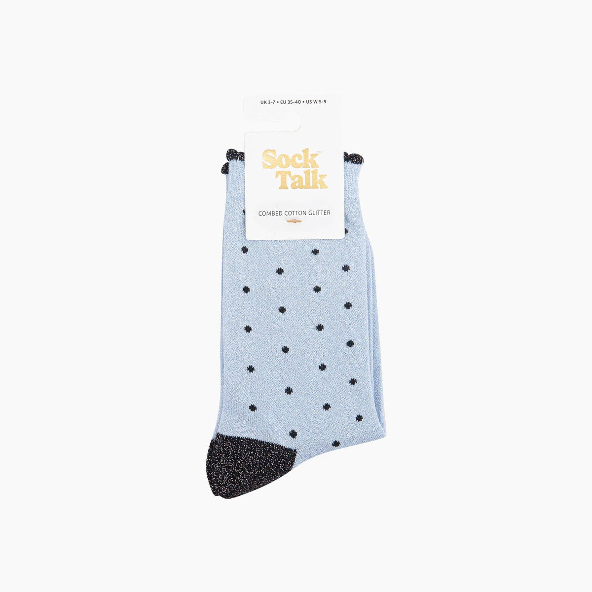 Small Spots Combed Cotton Glitter Socks in Light Blue