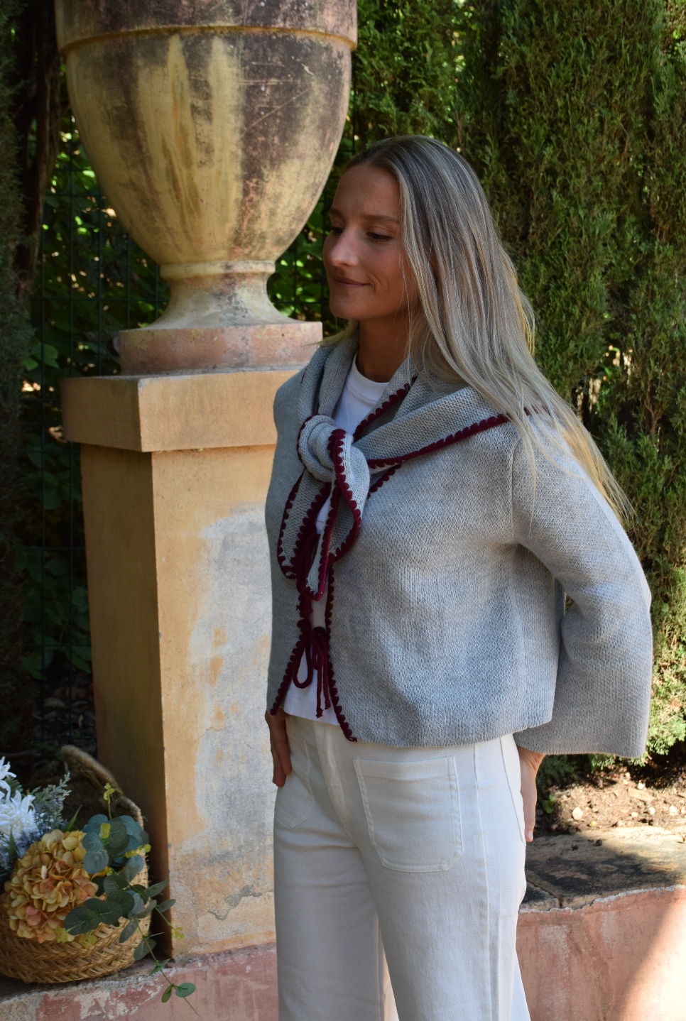 Gray and Burgundy Knit Bandana