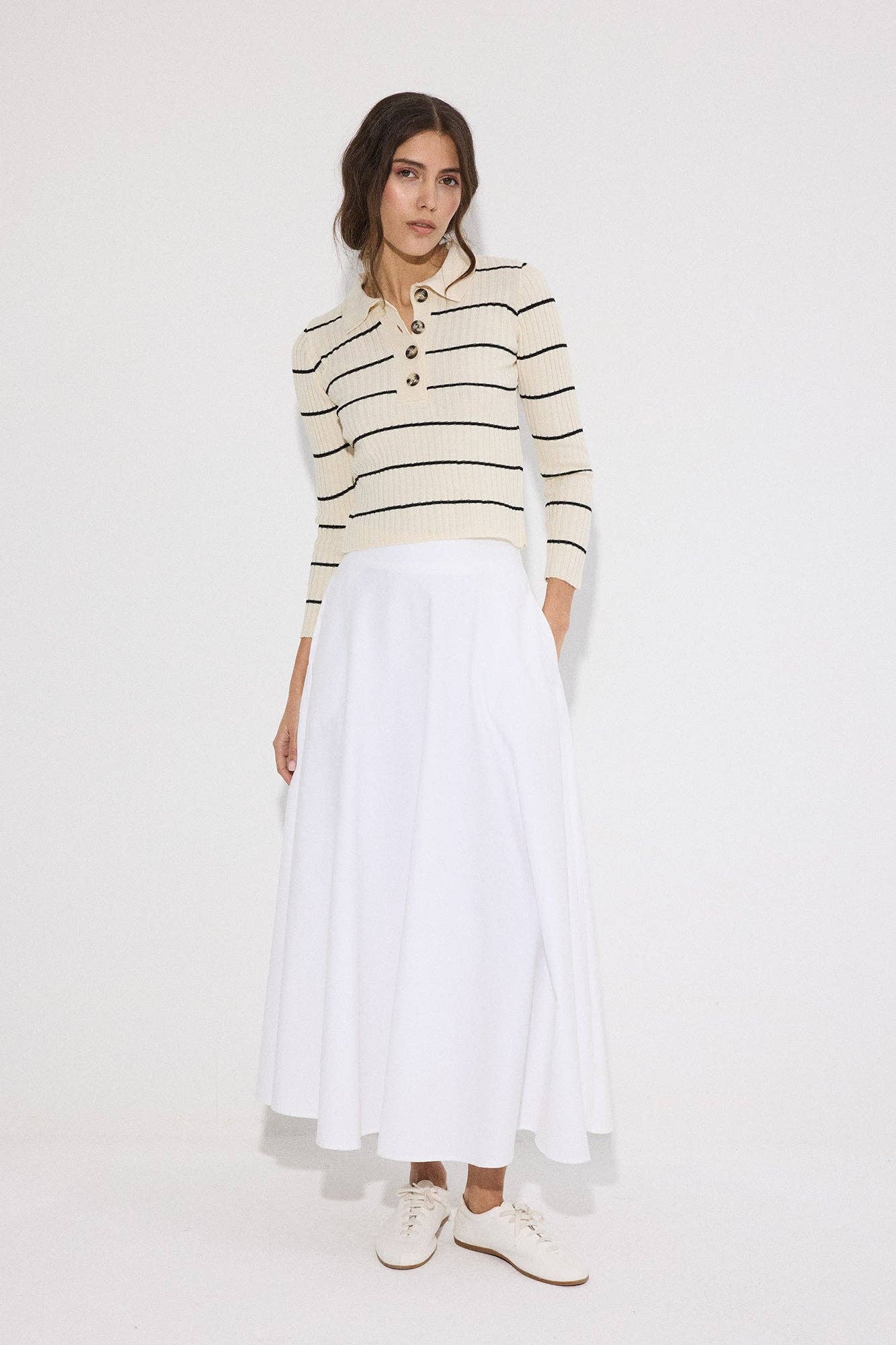 Polo Collar Striped Knit Sweater