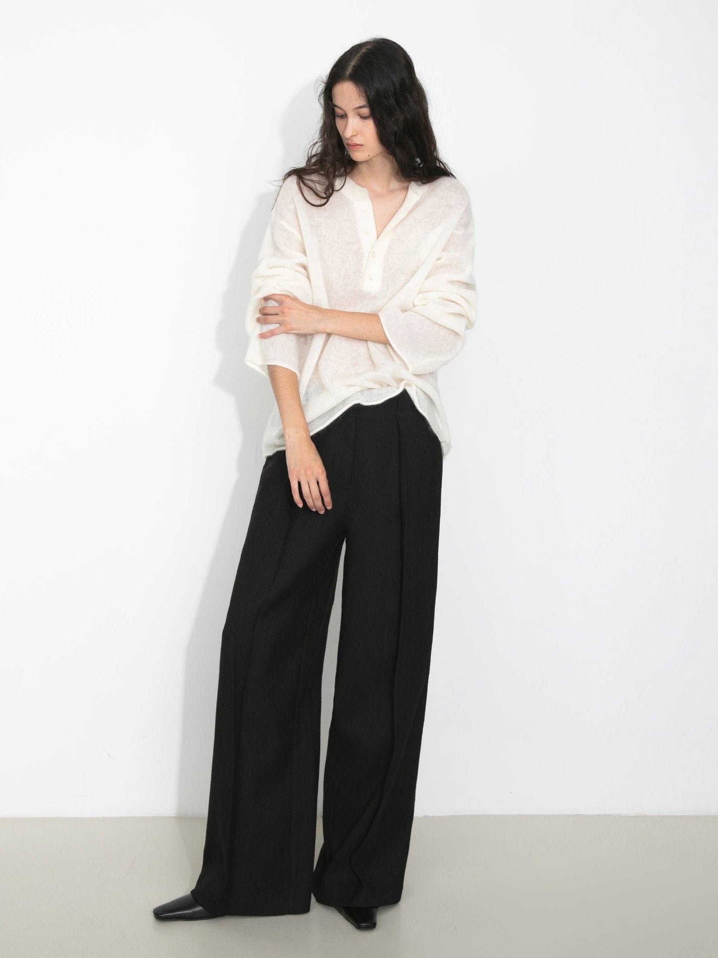 Henley Neck Loose-Fit Long-Sleeve Cover-Up