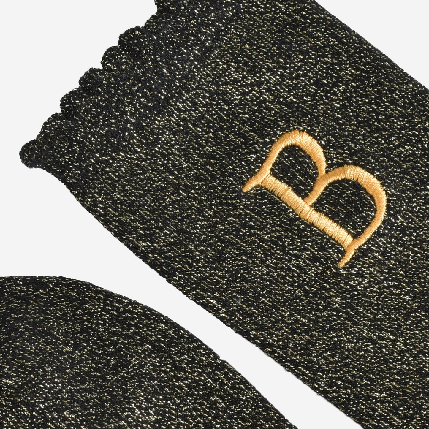 Women's Glitter Socks - Black/Gold, Initial "B"