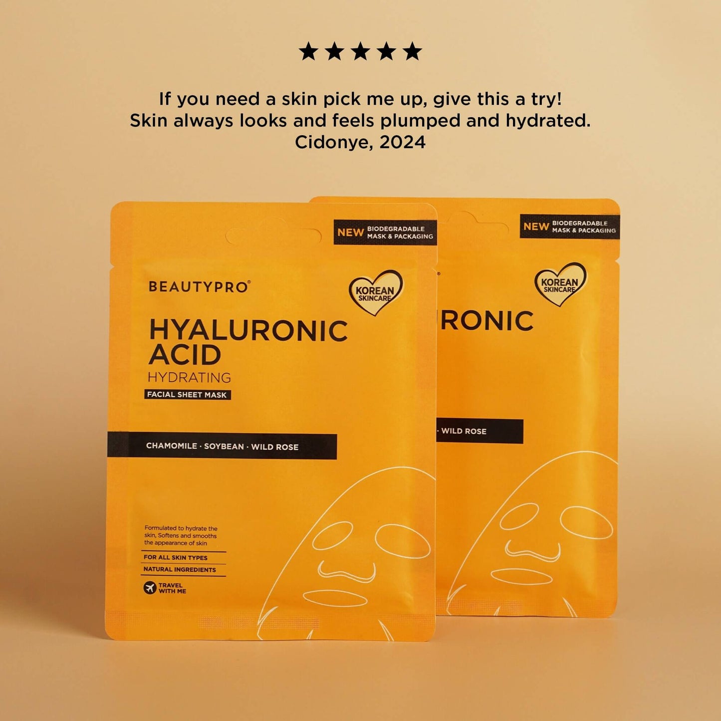HYALURONIC ACID Hydrating Facial Sheet Mask - 100% Biodegradable