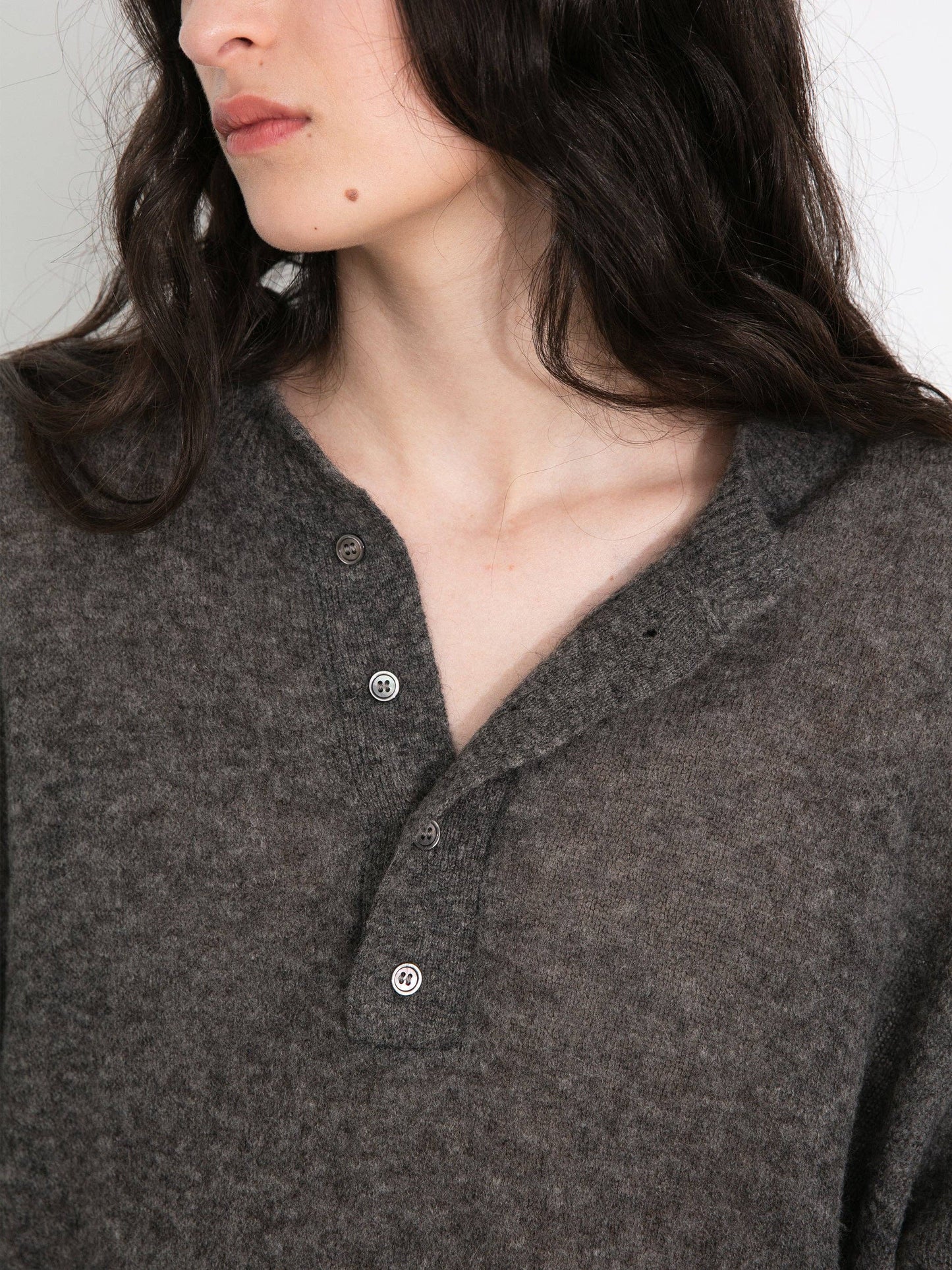 Henley Neck Loose-Fit Long-Sleeve Cover-Up